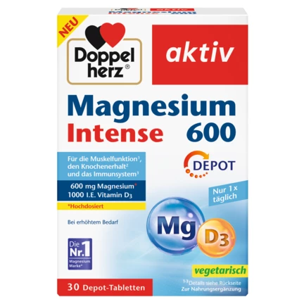 Abbildung der Produktverpackung Doppelherz aktiv Magnesium 600 Frontansicht
